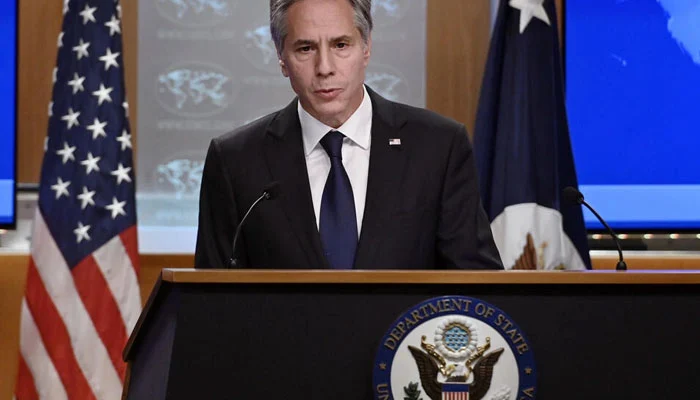 US Secretary of State Antony Blinken speaks during a press conference at the State Department. Photo AFP