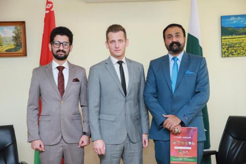 Left to Right: Saadain Gardezi (Sub Editor - Global Affairs), Mr. Ilya Kanapliou - (DHM/Counsellor), Mr. Rizwan Haider Shah (Bureau Chief GB - Global Affairs)